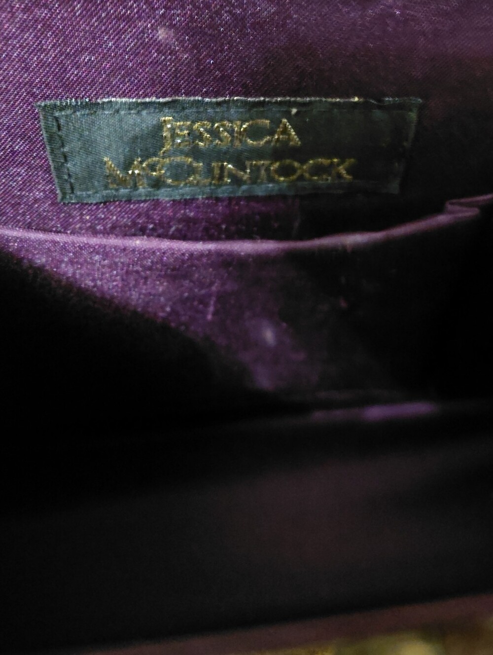 Jessica McClintock Plum Gold Shimmery Satin Evening Bag W/Kisslock Closure - Picture 5 of 9
